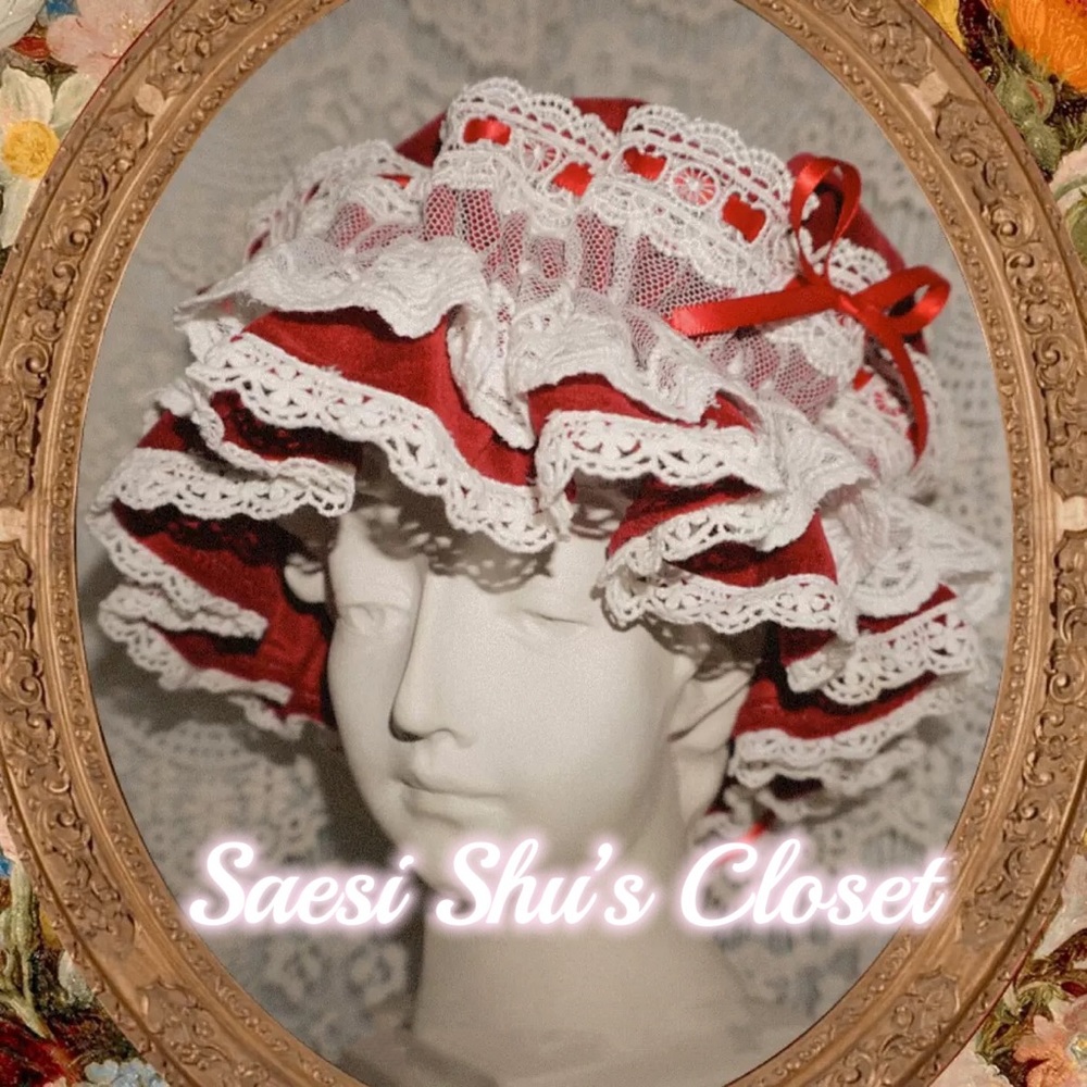 NWOT Rococo Classic Lolita Velvet Bonnet Burgundy x white